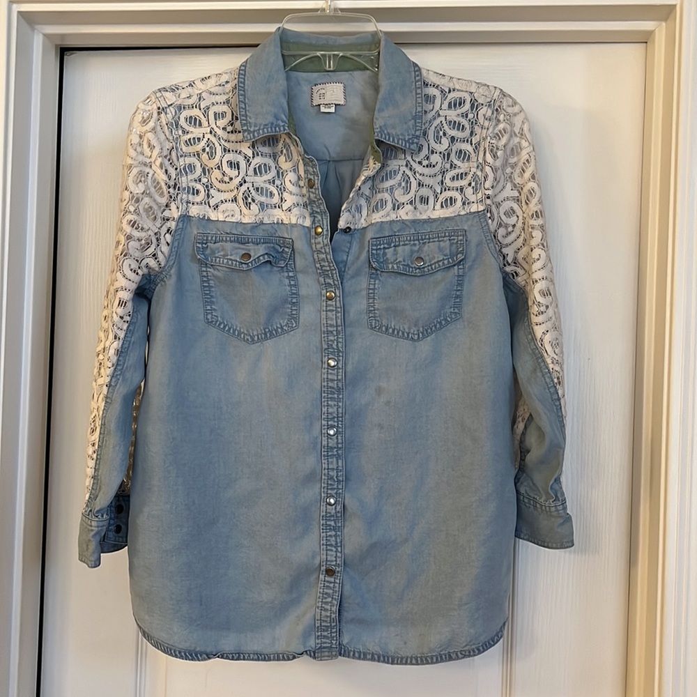 Postmark Anthro chambray top with lace